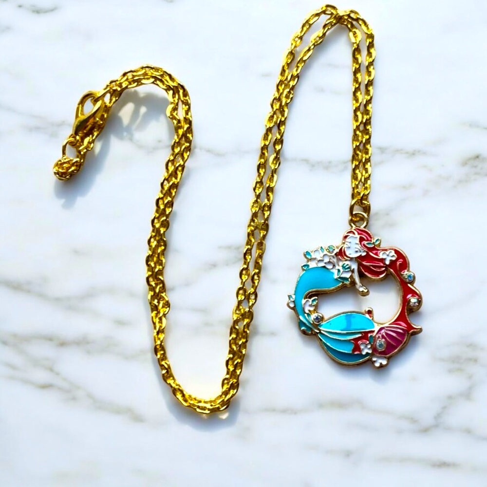 Mermaid Gold and Multicolor Pendant Necklace Ariel - Picture 3 of 5